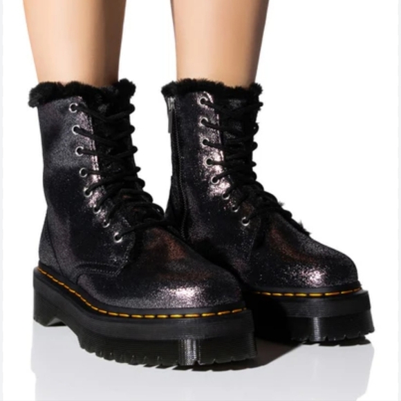 Dr Martens Jadon Boot Platform Faux Fur Lined Size 8 Gothic Grunge Metallic - Picture 4 of 10